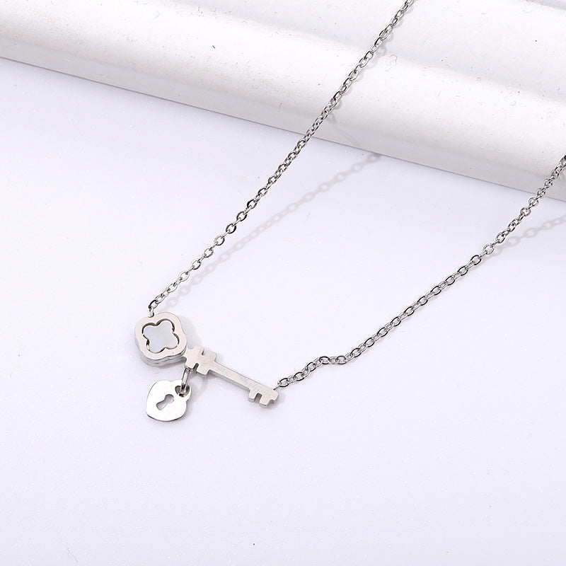 Titanium Steel Four-Leaf Clover Necklace with Pendant