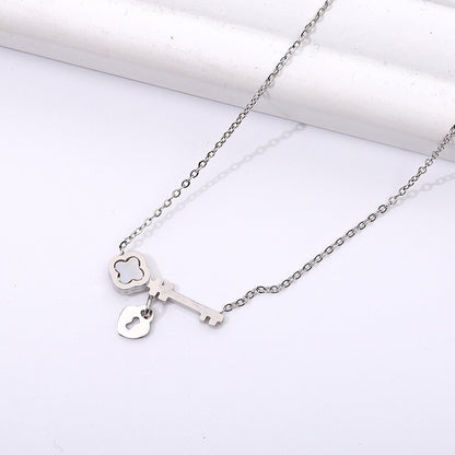 Titanium Steel Four-Leaf Clover Necklace with Pendant