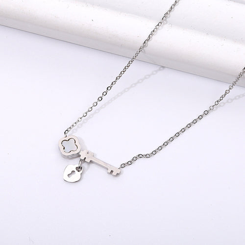 Titanium Steel Four-Leaf Clover Necklace with Pendant
