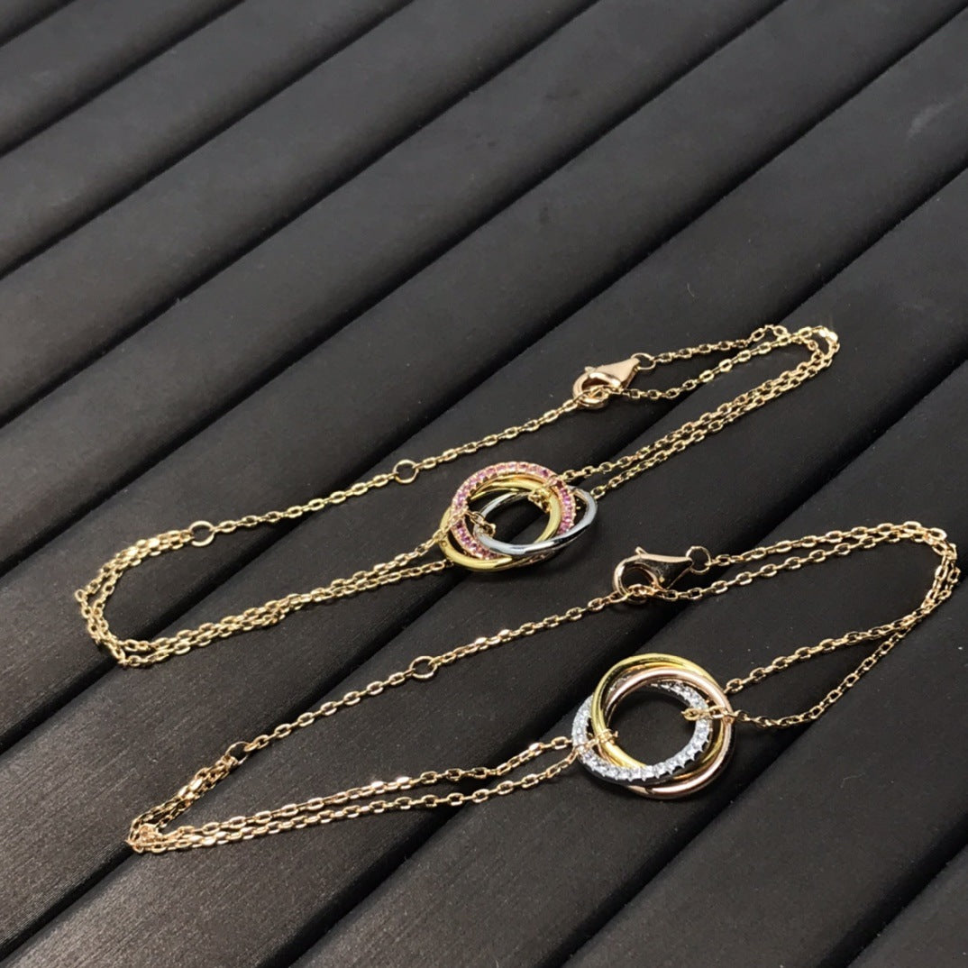18K Rose Gold Three-Ring Diamond Bracelet for Women