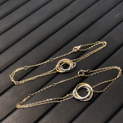 18K Rose Gold Three-Ring Diamond Bracelet for Women