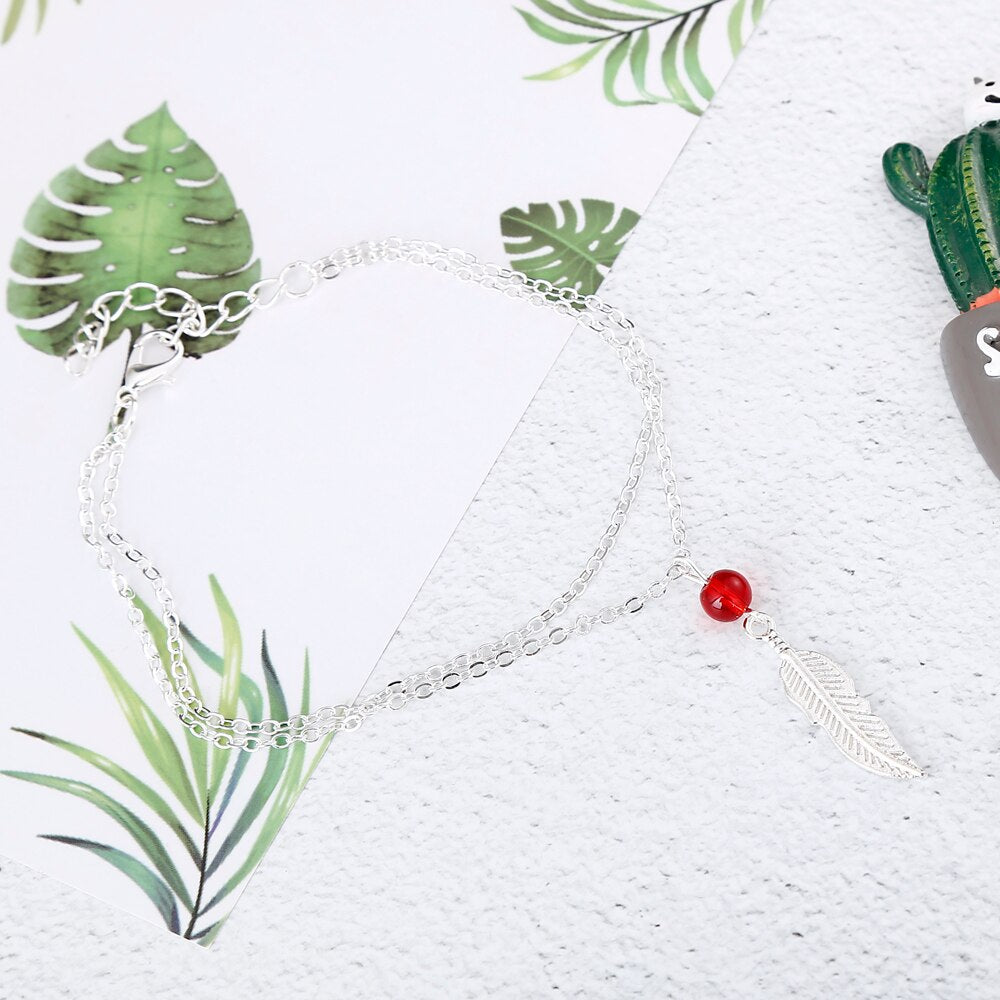Crystal Bead Feather Anklet - Stylish Summer Accessory
