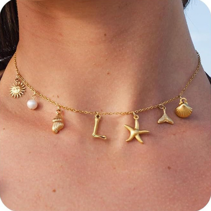 26 Bamboo Letter Necklace - Starfish, Shell & Conch Design