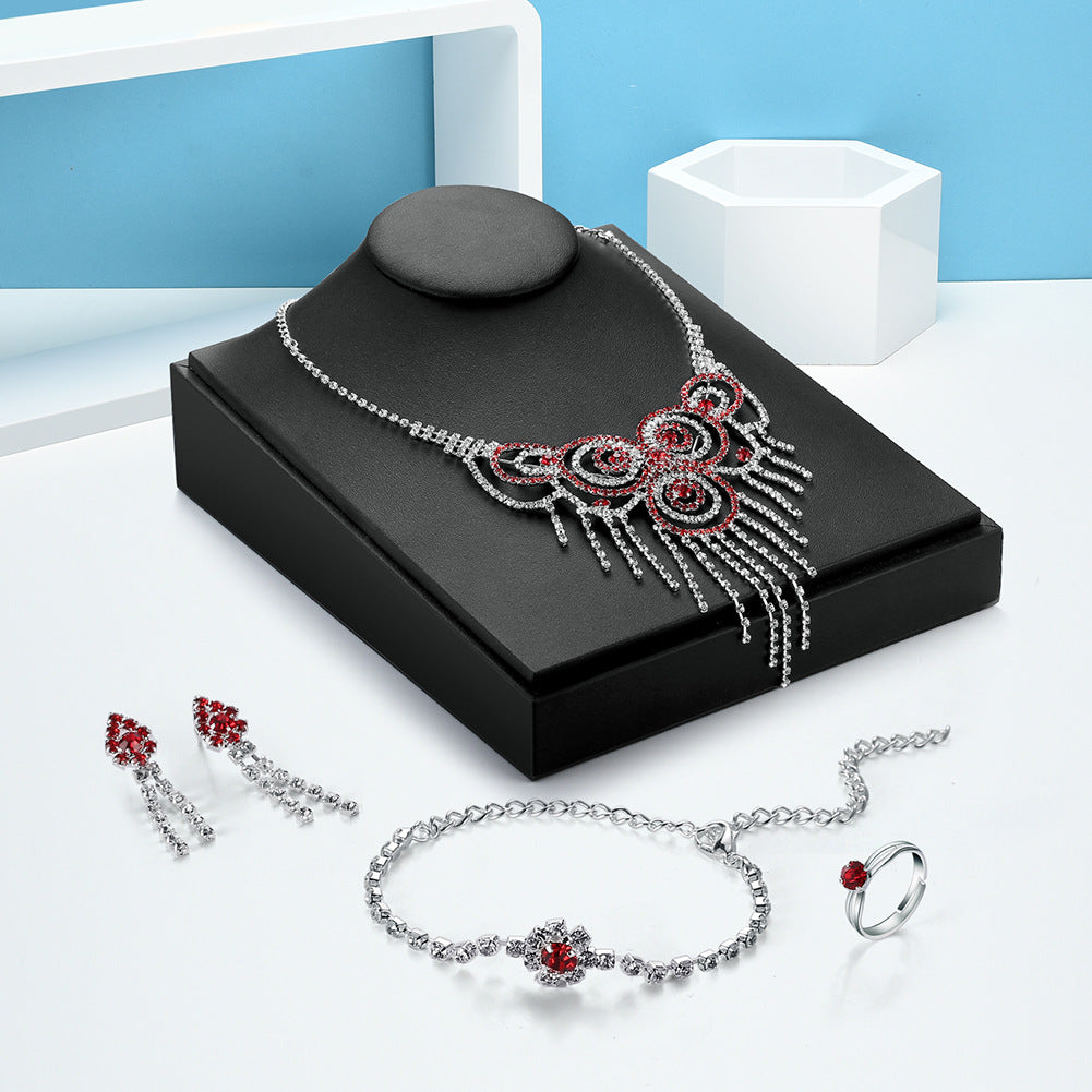 Elegant Bridal Jewelry Set: Necklace, Earrings, Bracelet, Ring