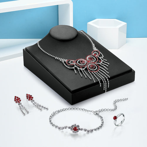 Elegant Bridal Jewelry Set: Necklace, Earrings, Bracelet, Ring
