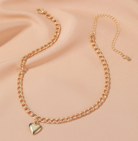 Heart Link Necklace with Punk Style Chain (One Piece)