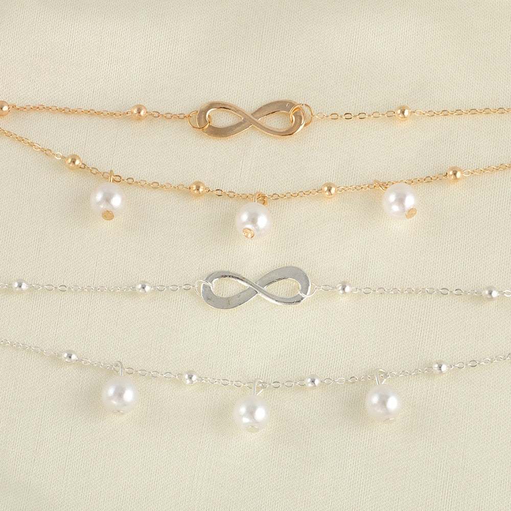 Double Layer Pearl Anklet - Handmade Beaded Foot Jewelry