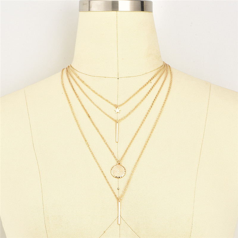 Star Pendant with Long Rod, Multi-layer Necklace Set