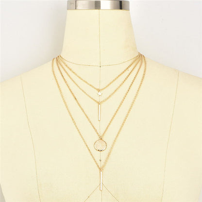 Star Pendant with Long Rod, Multi-layer Necklace Set