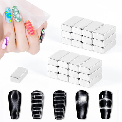 JERCLITY 24 Pieces Cat Eye Magnet for Nails Rectangle Powerful Multifunctional Nail Art Magnet Cuboid Cats Eye Magnet for Cat Eye Gel Polish Nail Art（10 * 5 * 3mm）