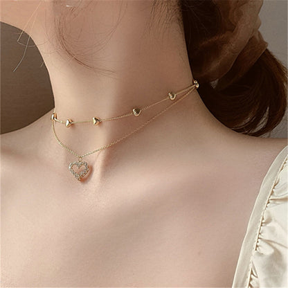 Layered Heart Diamond Necklace, Stylish Collar Chain
