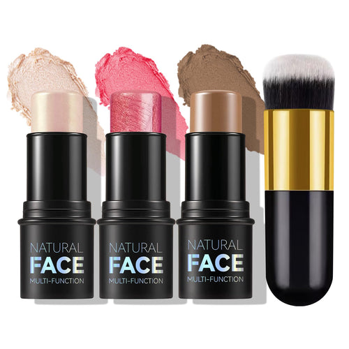 MLSMILE 3Pcs Cream Contour Stick Makeup KitCreate Face ContourHighlighter StickBlush stick for Sculpt the CheeksBronzer Contour SticksWaterproof Long-lasting Contour setNon-greasy（01#03#04#）