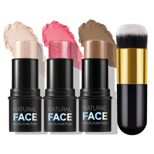 MLSMILE 3Pcs Cream Contour Stick Makeup KitCreate Face ContourHighlighter StickBlush stick for Sculpt the CheeksBronzer Contour SticksWaterproof Long-lasting Contour setNon-greasy（01#03#04#）