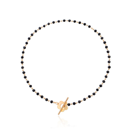 Black Crystal Glass Bead Chain Short Flower Necklace