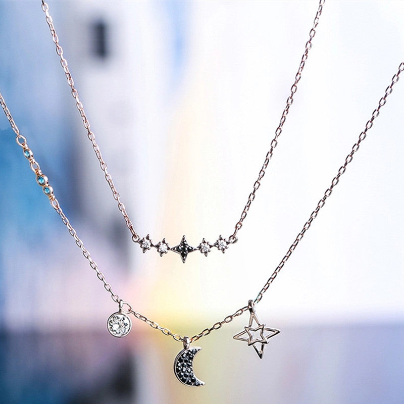 Pure Yishang New Style Double Layer Star Moon Necklace Set