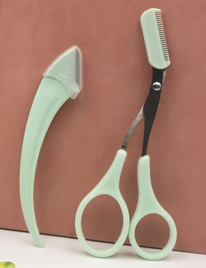 Korean Style Pink Eyebrow Scissors with Comb Tool