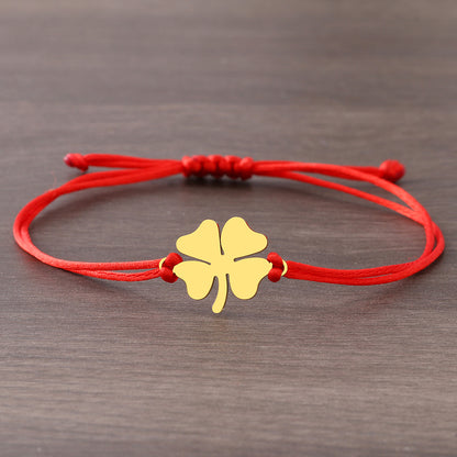 Lucky Four Leaf Clover Stainless Steel Bracelet in Black/Red