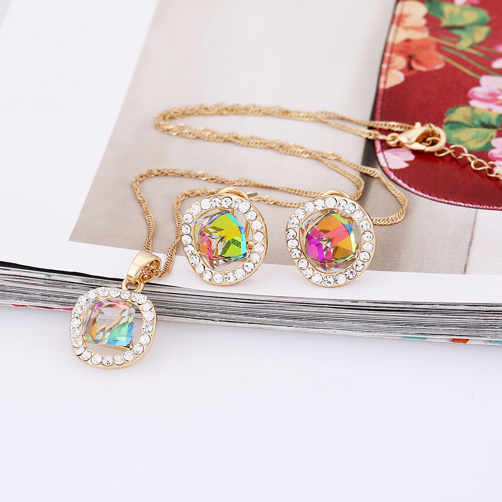 Bridal Necklace and Earring Set with Crystal Pendant