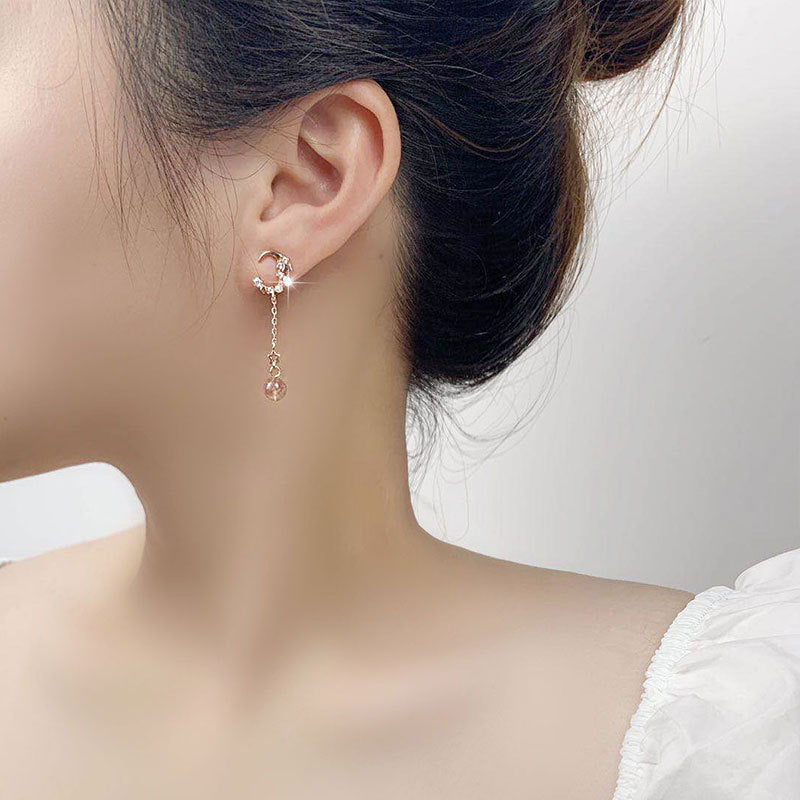 S925 Silver Moonstone Strawberry Quartz Earrings
