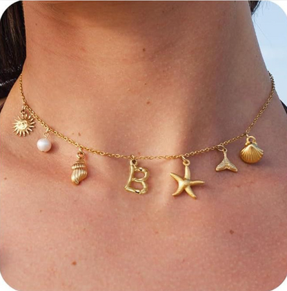 26 Bamboo Letter Necklace - Starfish, Shell & Conch Design