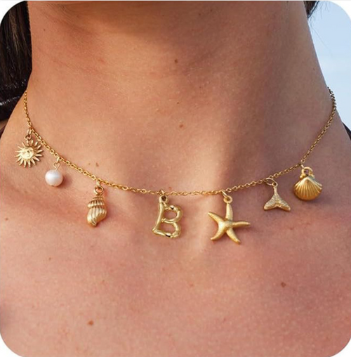 26 Bamboo Letter Necklace - Starfish, Shell & Conch Design