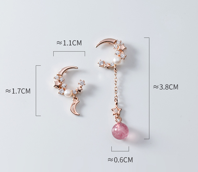 S925 Silver Earrings with Asymmetric Star and Moon Design