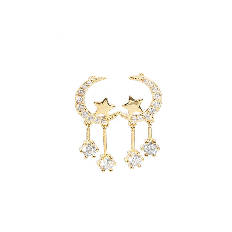 Zirconia Star and Moon Earrings in S925 Silver