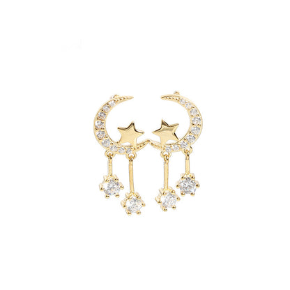 Zirconia Star and Moon Earrings in S925 Silver