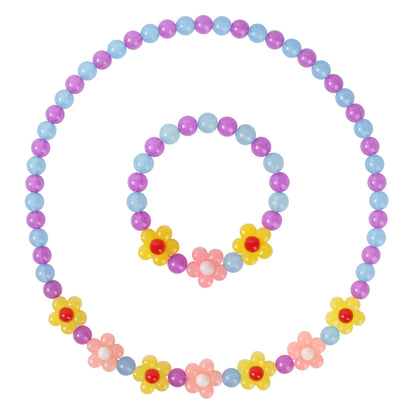 Yarkeuier Girls Jewelry Set - Cute Flower Beads Necklace Bracelet-Toddler Girls Flower Jewelry - Stretchy Chunky Costume Jewelry Present Toy-Yellow