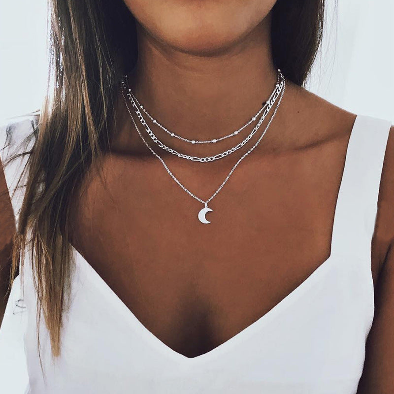 Fashion Bohemian Layered Moon Pendant Necklace