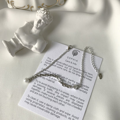 S925 Silver Pearl Cross Chain Bracelet Jewelry