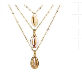 Versatile Metal Layered Necklace with Shell Pendant