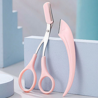 Korean Style Pink Eyebrow Scissors with Comb Tool