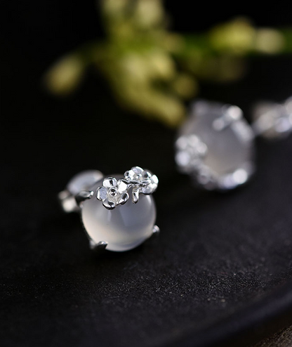 S925 Silver Moonstone Plum Blossom Earrings for Women