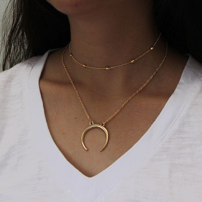 Layered Horn Necklace with Moon Pendant - Fashionable Style