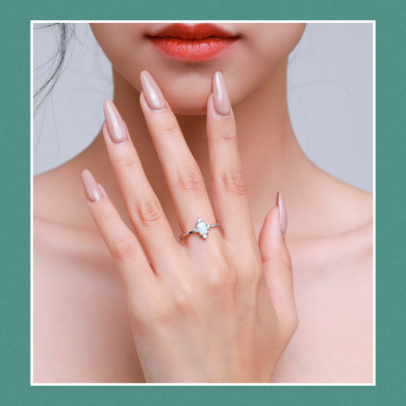 S925 Silver Vintage Opal Ring for Women Fashion