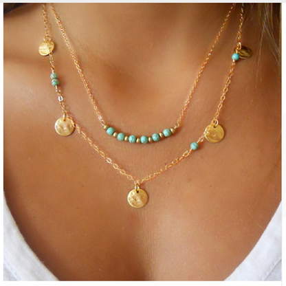 Multi-Layer Turquoise Pendant Necklace for Collarbones