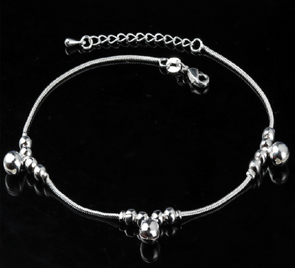 Silver Double Layer Star and Heart Charm Anklet