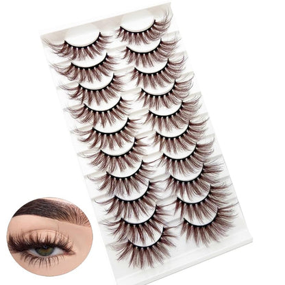 Brown Eyelashes Fairy Lashes Cat Eye Wispy False Eyelashes Mink Fluffy Dramatic Dark Brown Strip Lashes Fox Eye Long Volume Fake Eyelashes 10 Pairs (MQ608)