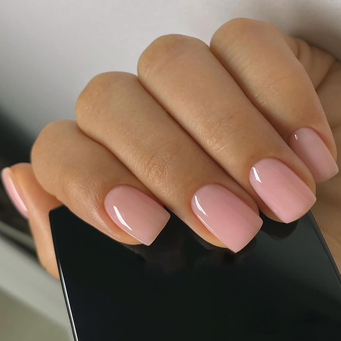 Pink Short Press On Nails Square Fake Nails Acrylic Nails Press Ons Glossy Glue On Nails Full Cover False Nails With Artificial Designs Pink Square Shape Stick On Nails For Women 24Pcs