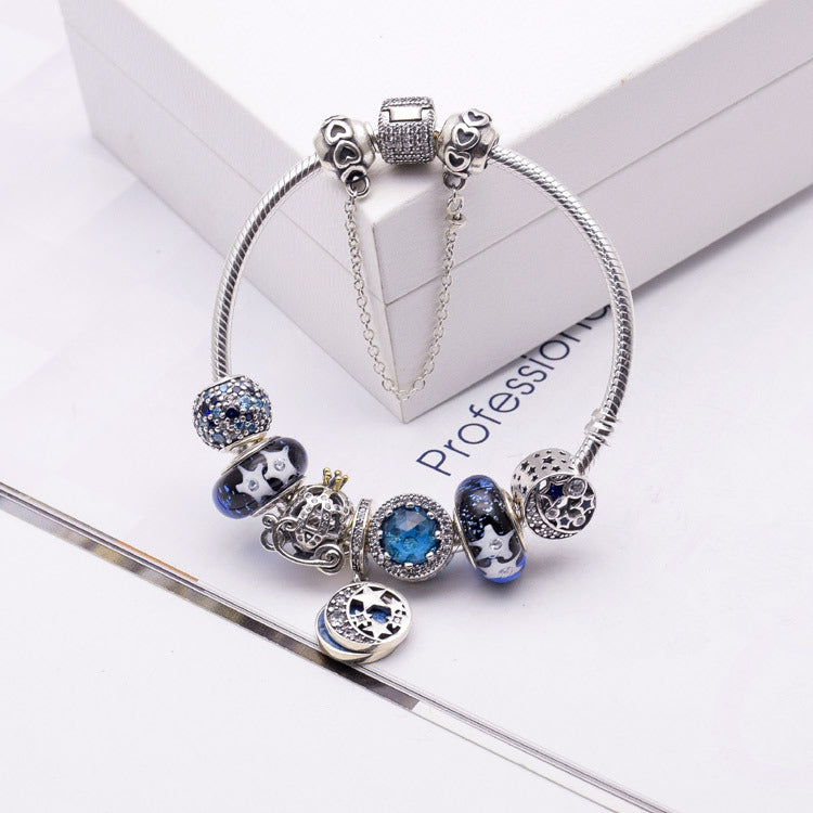 Blue Glass Crystal Bracelet, Silver 925 Women's Jewelry
