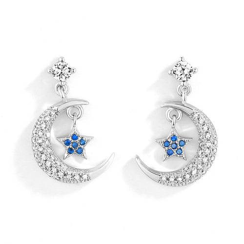 S925 Silver Earrings with Moon and Star Design
