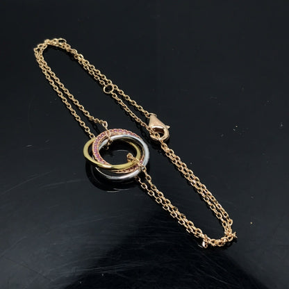 18K Rose Gold Three-Ring Diamond Bracelet for Women