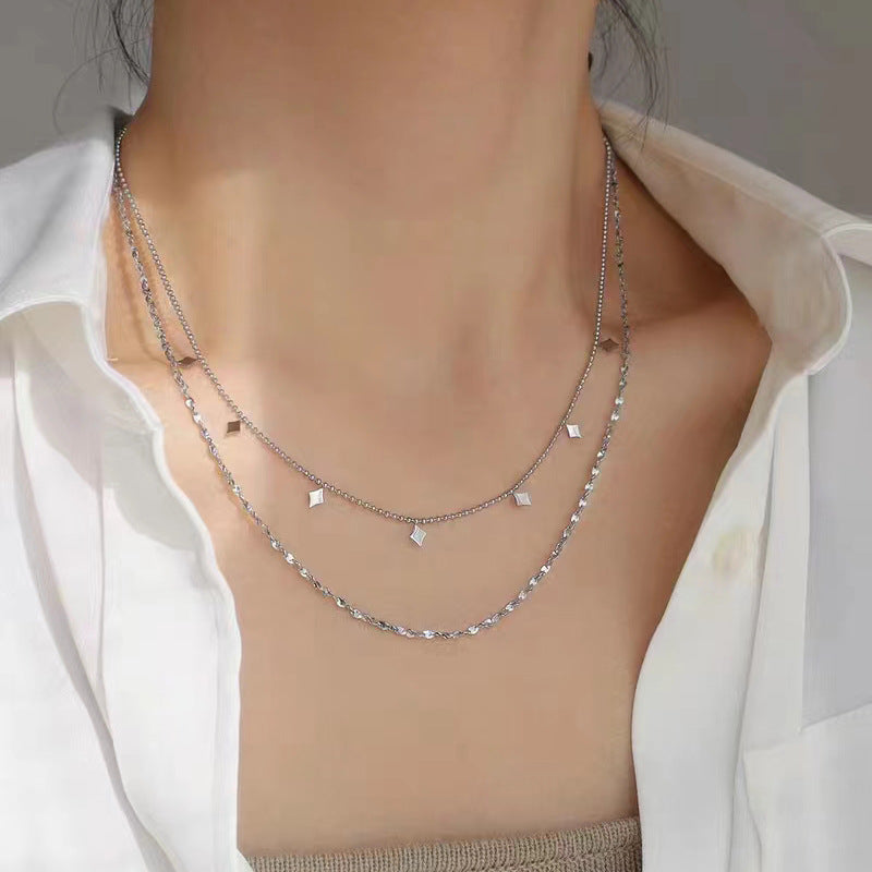 Titanium Steel Layered Star Diamond Necklace for Women