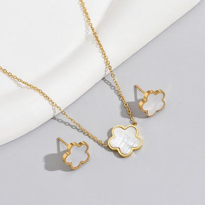 Fashionable Titanium Steel Floral Necklace and Earring Set