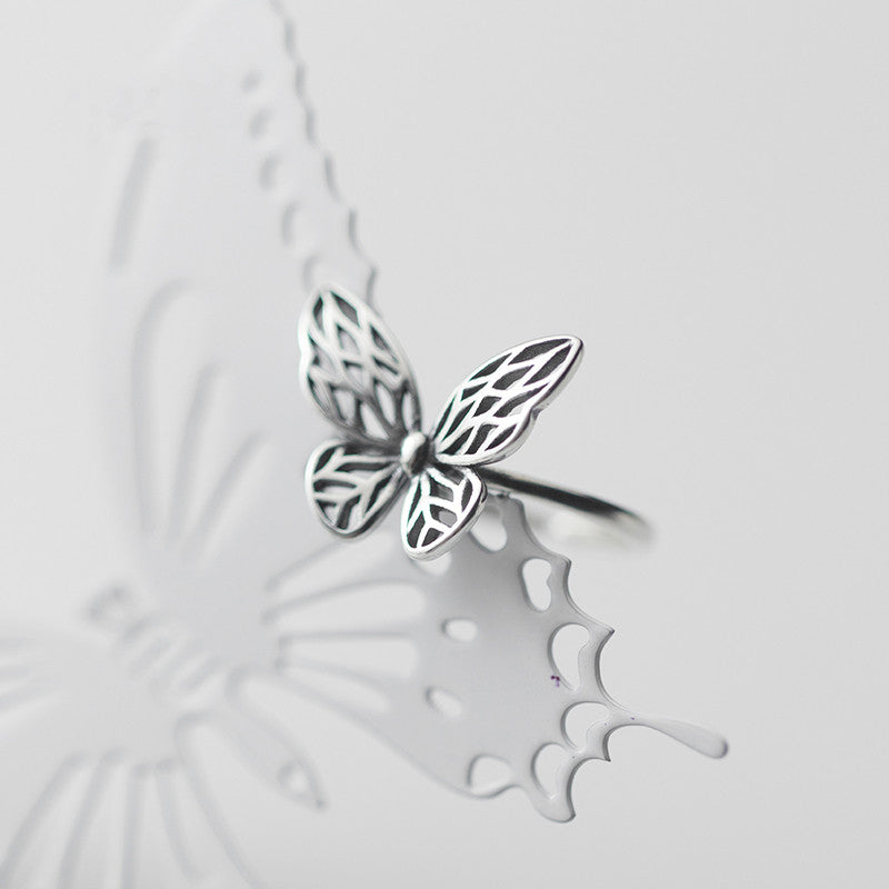 Vintage S925 Silver Butterfly Open Ring for Women