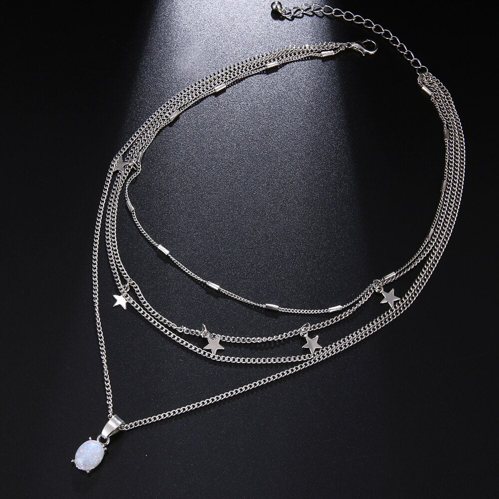 Bohemian Layered Star Pendant Necklace for Women