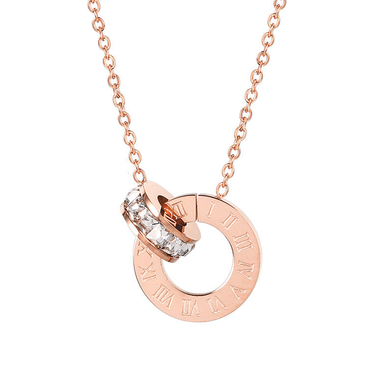 18K Rose Gold Titanium Steel Diamond Ring Necklace