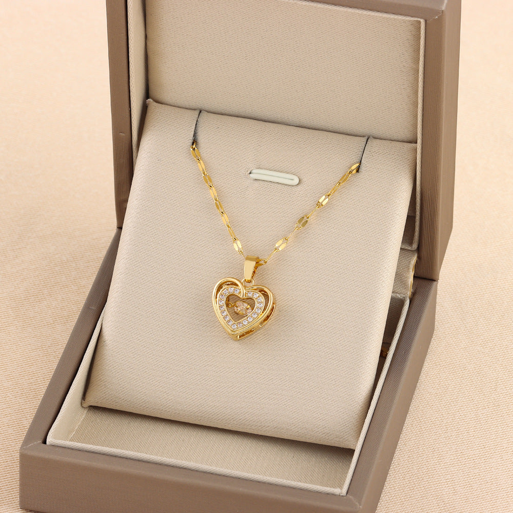 Korean Double-Layer Heart Pendant Titanium Necklace
