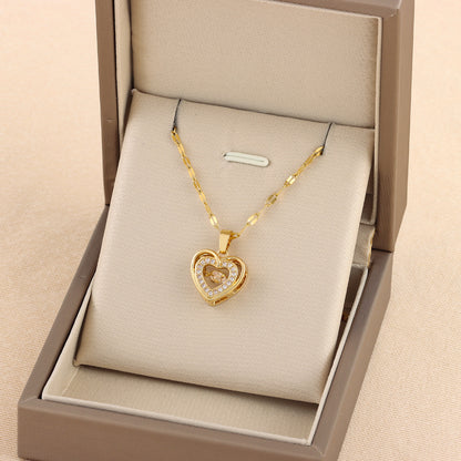 Korean Double-Layer Heart Pendant Titanium Necklace